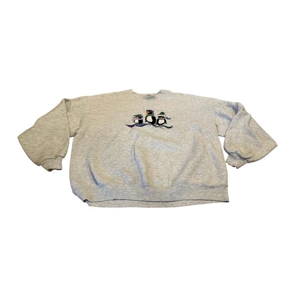 Ladies penguins sweatshirt by Jerzees Gray Size 2X Winter Hats Scarves VTG - Picture 1 of 4